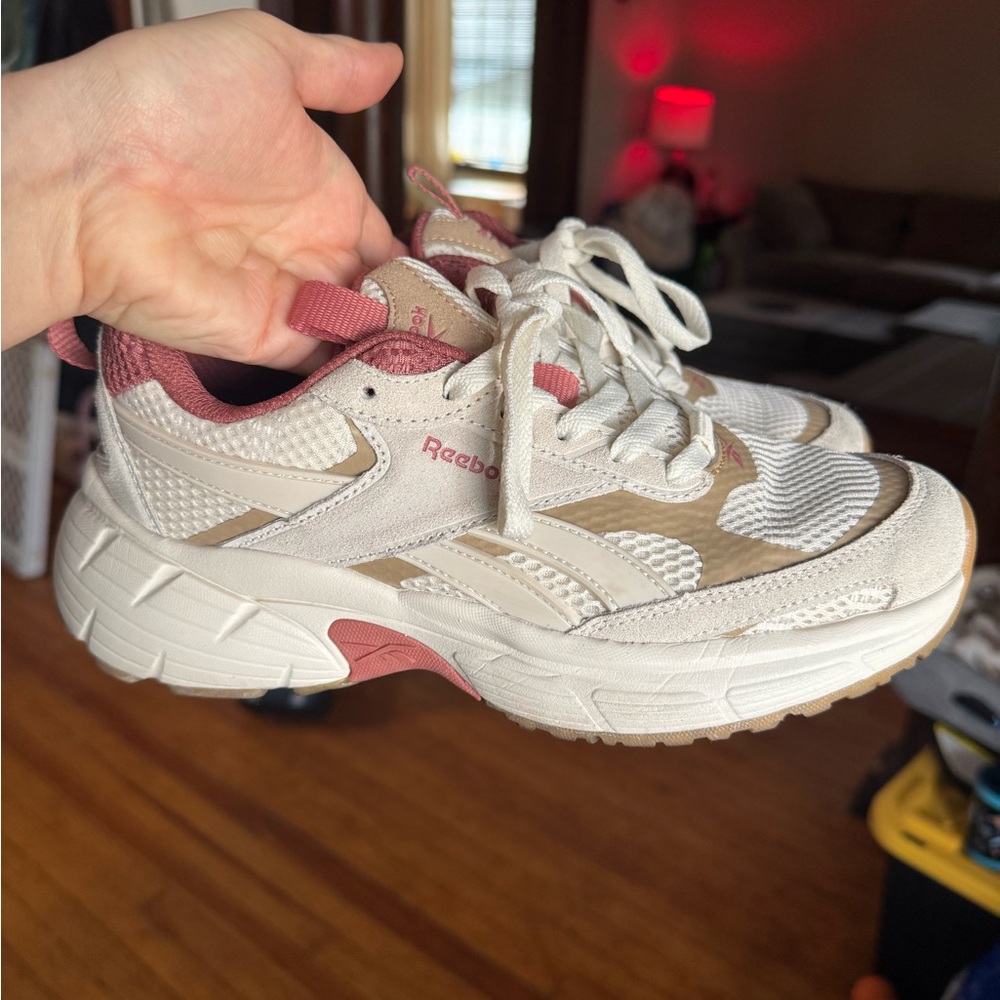 Reebok White and Burgundy Sneakers